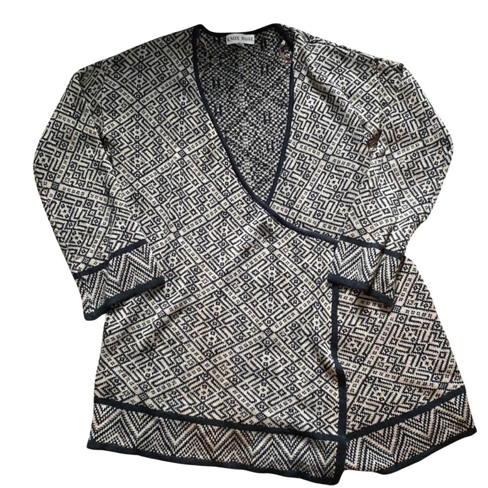 Knox Rose Warm and Soft Open Black and Tan Triangle Cardigans Size Large
